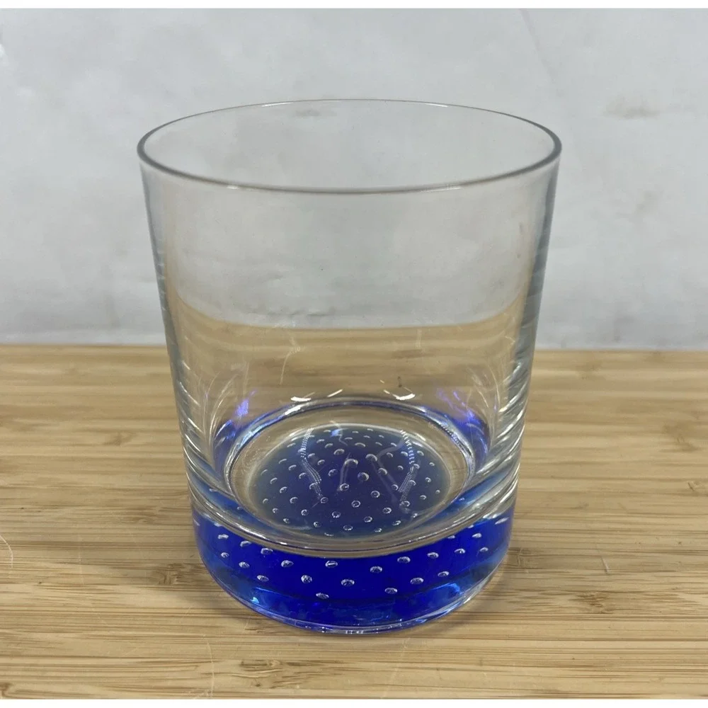 American Atelier Old Fashioned Rocks Cobalt‎ Blue Controlled Bubble Glass 4